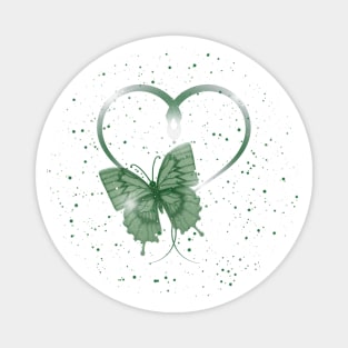 Pretty Green Fluttering Winged Butterfly Insect & Heart Magnet